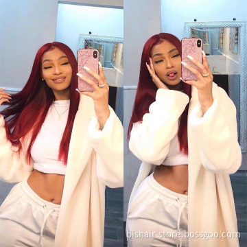 99J straight hair lace front wig 150% density Brazilian hair 13*4 T seam wig with front mesh needle pre-pulled Remy hair wholesa